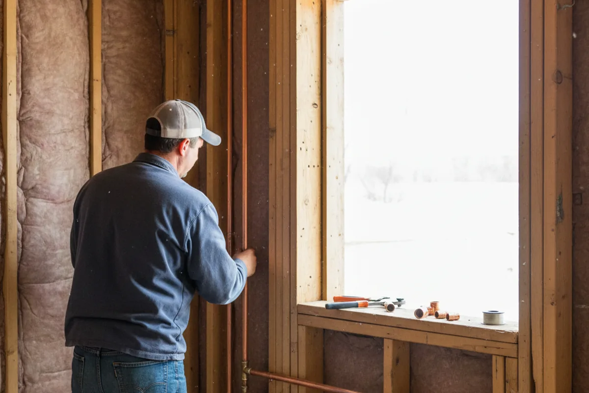 Licensed plumber running new copper supply lines in a Rough And Ready home